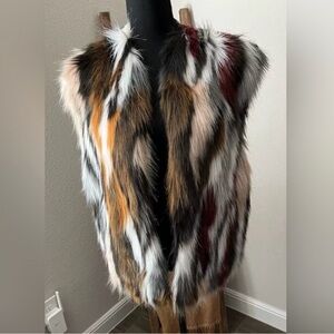 Anthropologie Multicolor Faux Fur Vest - Brown, White, Black, Rust
